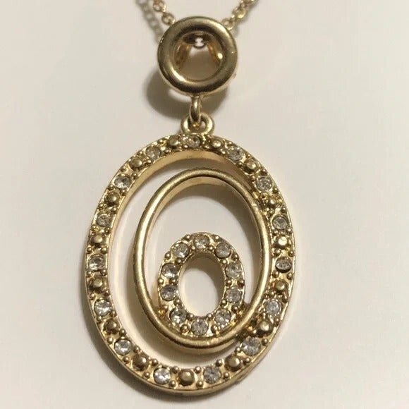 Oval Pendant Necklace & Circle Earring Set Gold Tone - Picture 3 of 7